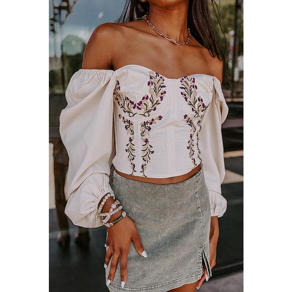 PROMESA Women's Champagne Stunning Embroidered Top Size S In Cream - Picture 2 of 11